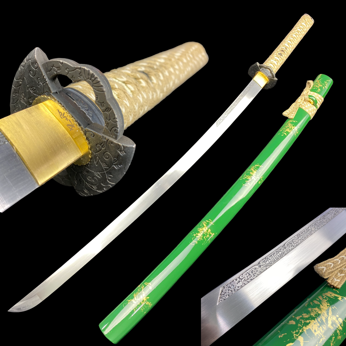 Gold Dragon Phoenix Katana Gold Blade Japanese Samurai Sword Full Tang T10  Steel | eBay