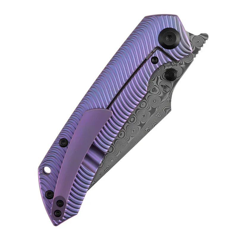 Kansept Fenrir Frame Lock Knife | Damascus Purple Titanium EDC | Blade City