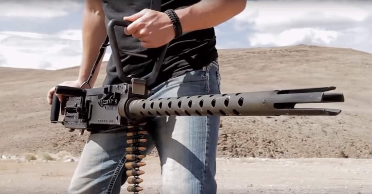 Hip-firing the handheld Browning M2 “Ma Deuce” .50 cal machine gun ...