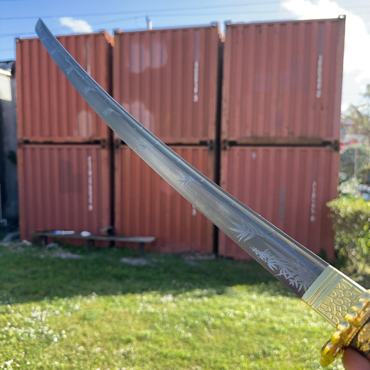 Spring Sword 41″ 65Mn Spring Steel Gold Bamboo Samurai Sword Katana | Blade City