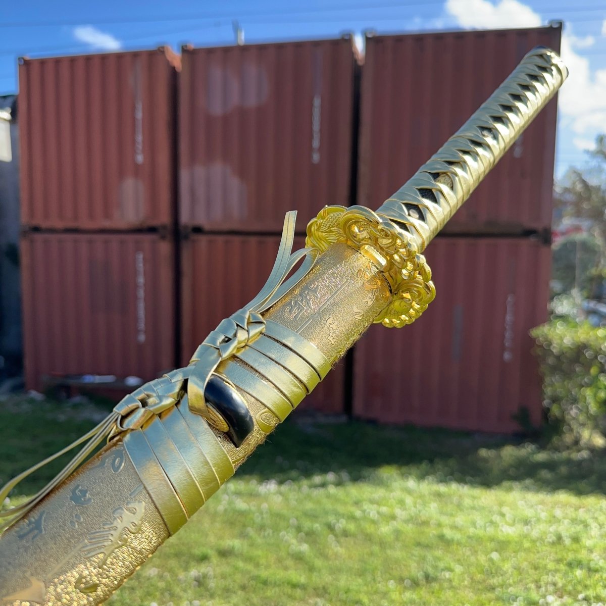 Spring Sword 41″ 65Mn Spring Steel Gold Bamboo Samurai Sword Katana | Blade City