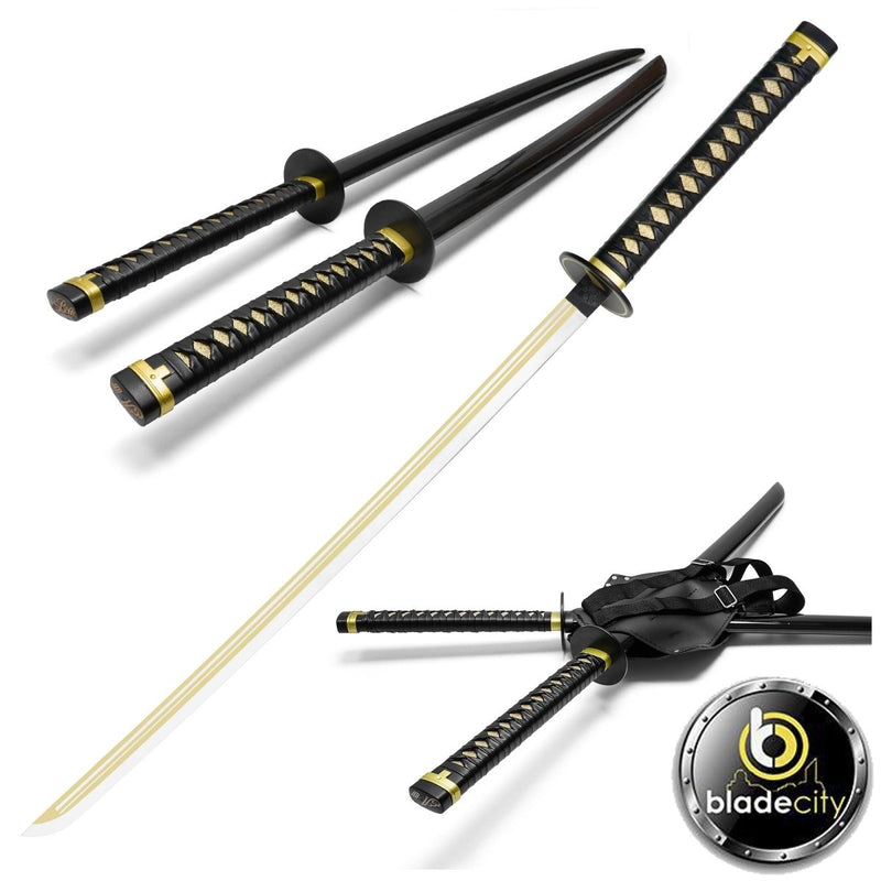 Dead Pool Dual Gold Katanas with Back Holster | Blade City