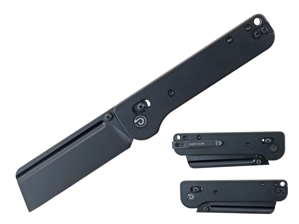 DEFCON 7.5″ Crossbar Lock Aluminum Folding Knife – Black Handle, 14C28N Blade
