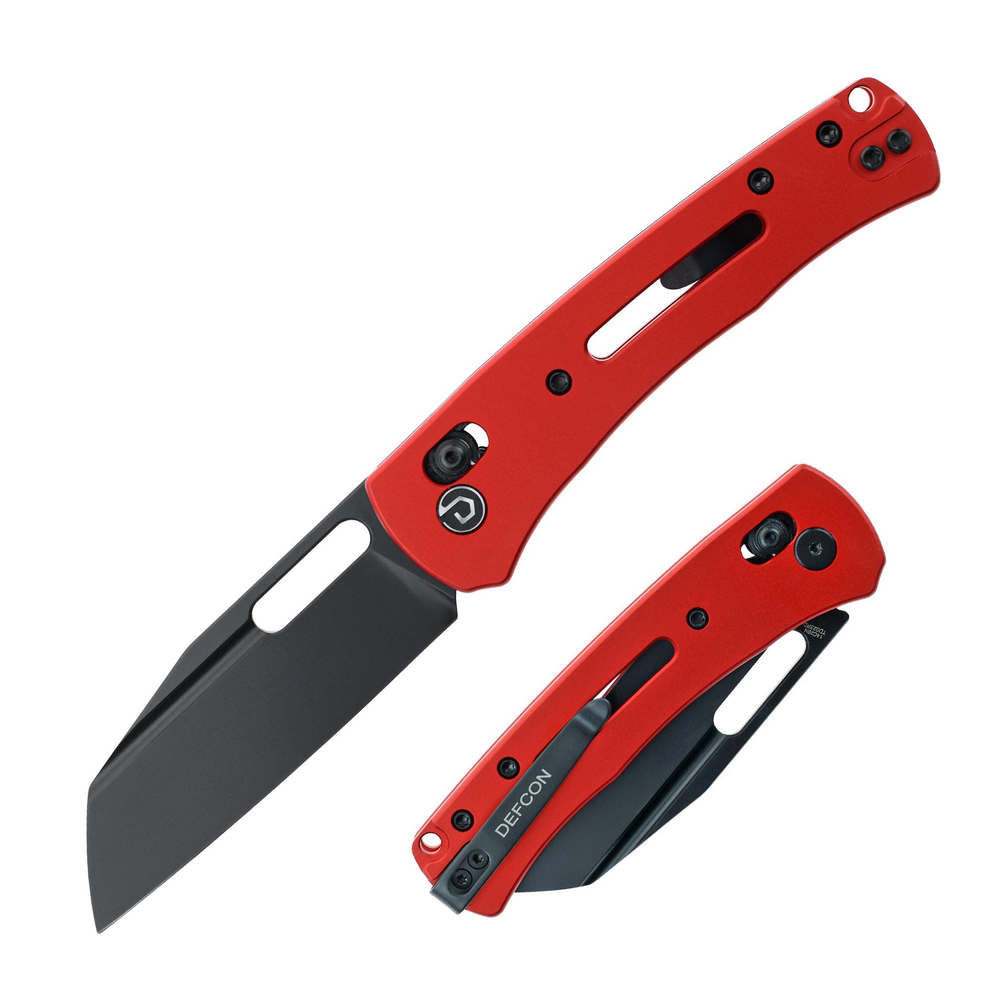 DEFCON 7.5″ Crossbar Lock Aluminum Folding Knife – Red Handle, 14C28N Blade