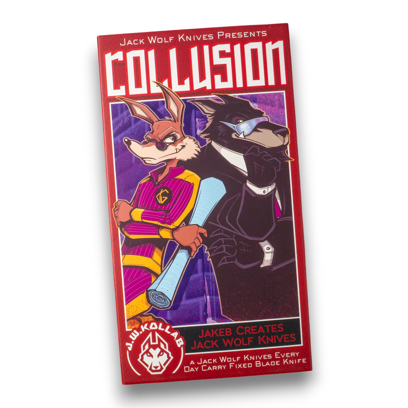 Jack Wolf Knives Collusion Fixed Blade Knife – Titanium Stripe Handle, Hand Satin Blade