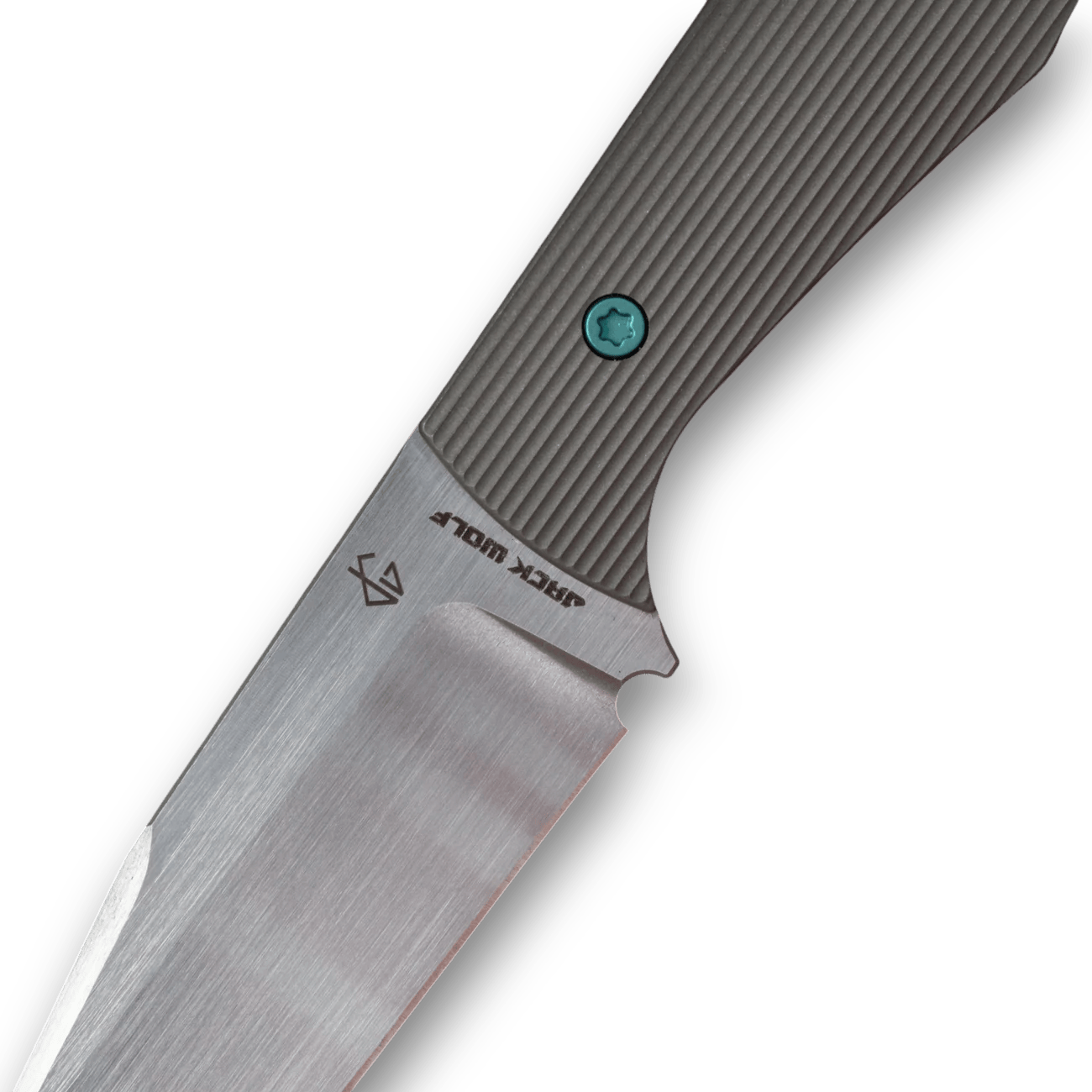 Jack Wolf Knives Collusion Fixed Blade Knife – Titanium Stripe Handle, Hand Satin Blade