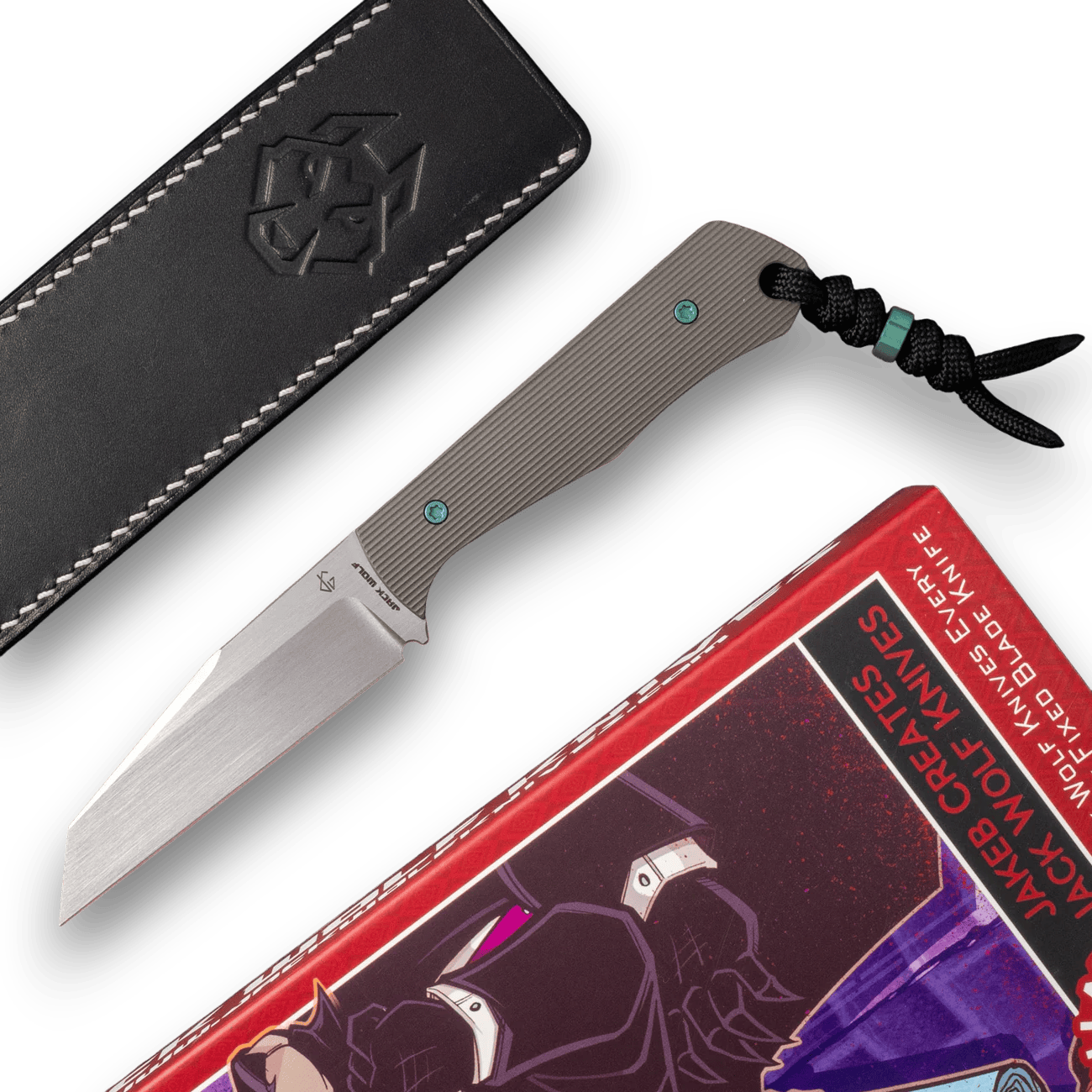 Jack Wolf Knives Collusion Fixed Blade Knife – Titanium Stripe Handle, Hand Satin Blade