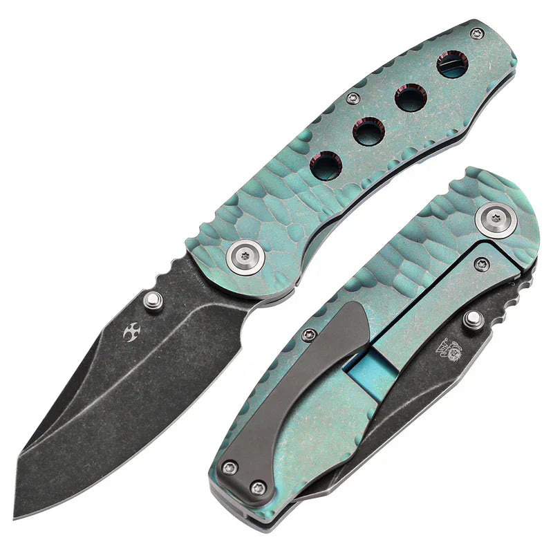 Kansept Caveman Folding Knife | Green Titanium & CPM 20CV Blade