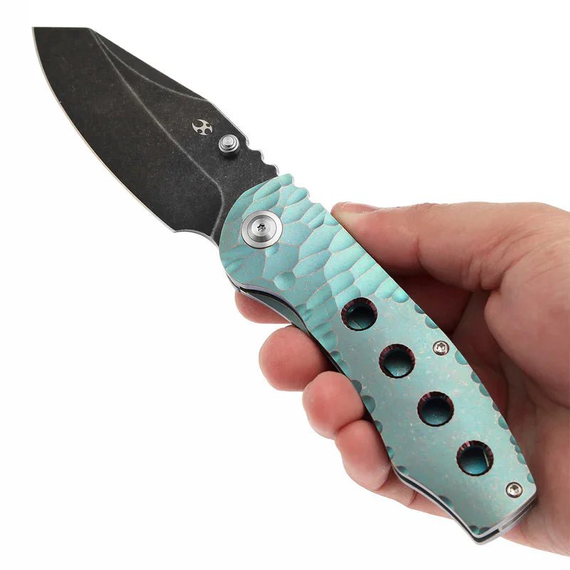 Kansept Caveman Folding Knife | Green Titanium & CPM 20CV Blade