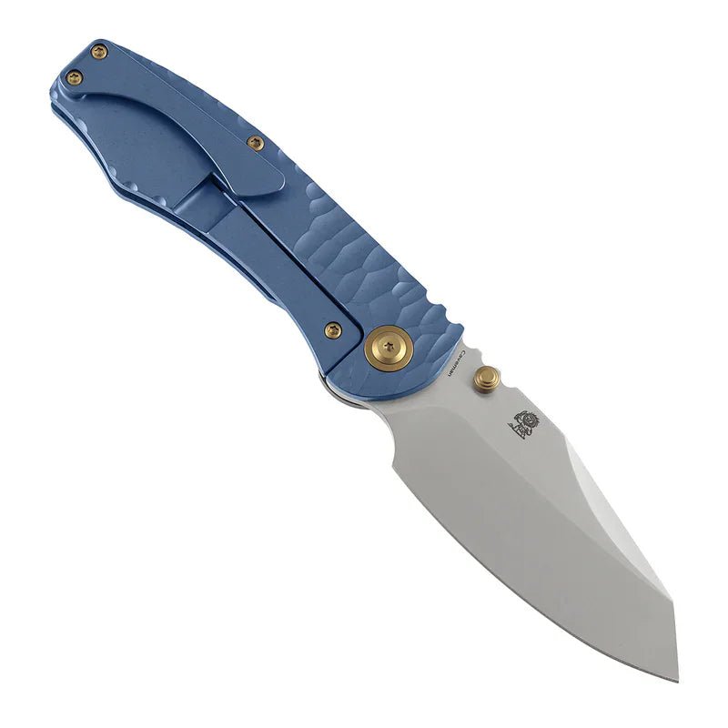 Kansept Caveman Thumb Stub Knife | CPM 20CV Blue Titanium EDC
