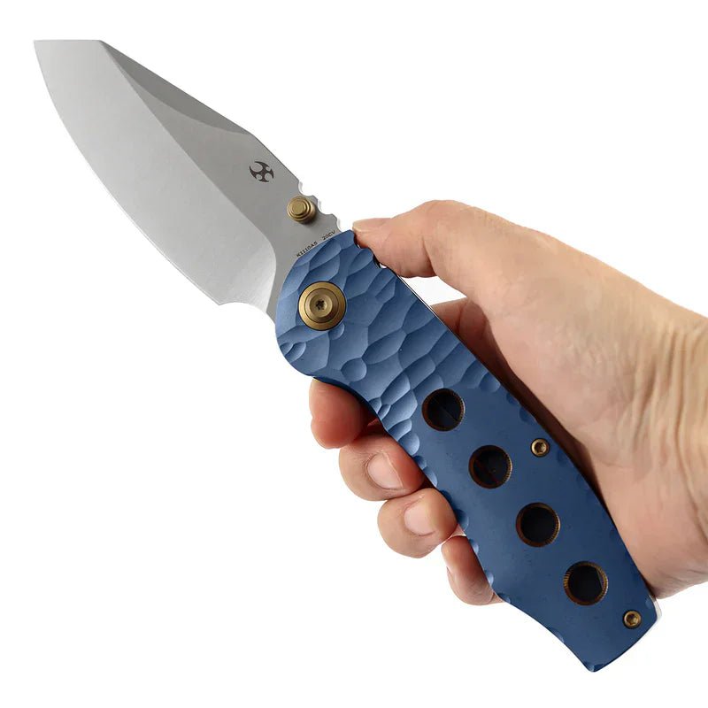 Kansept Caveman Thumb Stub Knife | CPM 20CV Blue Titanium EDC