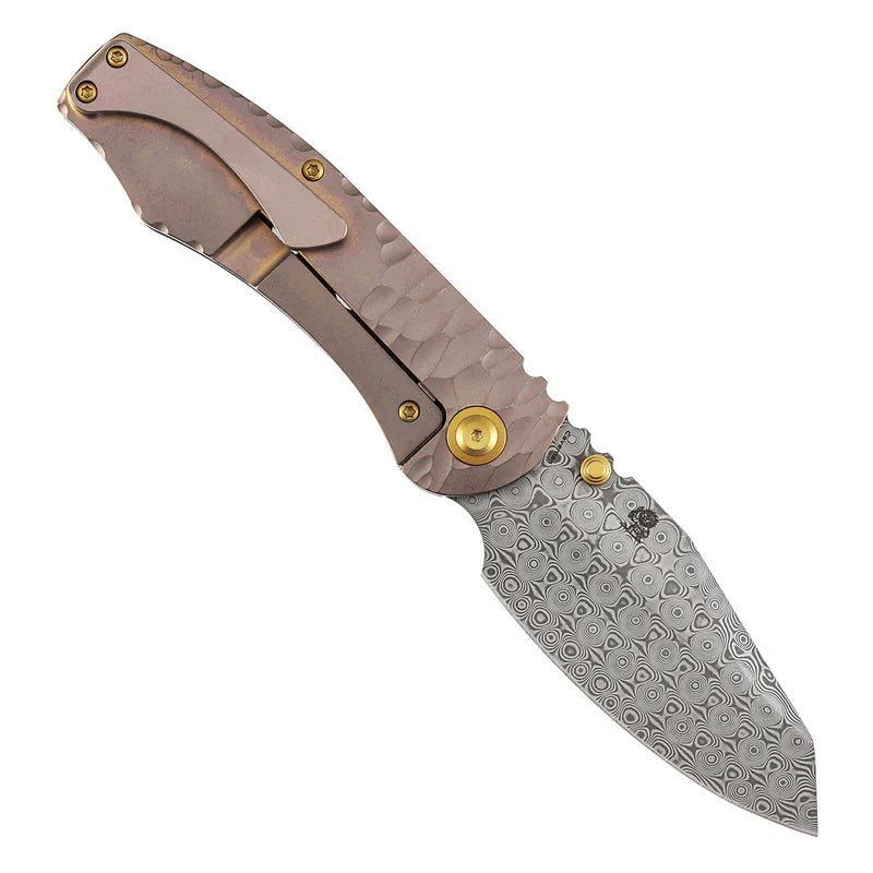 Kansept Caveman Thumb Stub Knife | Damascus Rose Gold Titanium EDC