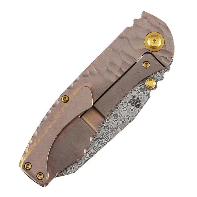 Kansept Caveman Thumb Stub Knife | Damascus Rose Gold Titanium EDC