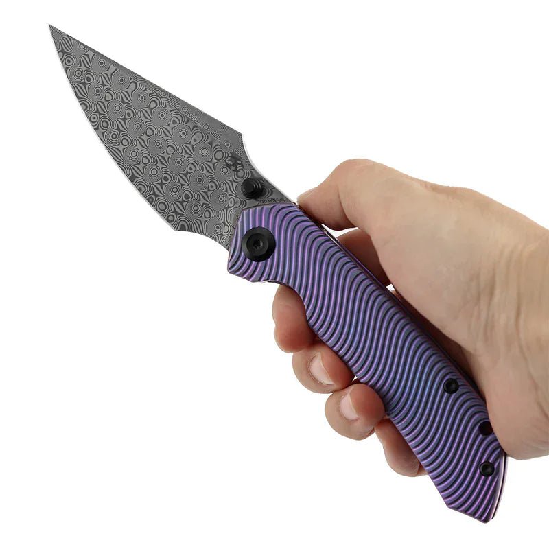 Kansept Fenrir Frame Lock Knife | Damascus Purple Titanium EDC Kansept Fenrir Frame Lock Knife | Damascus Purple Titanium EDC