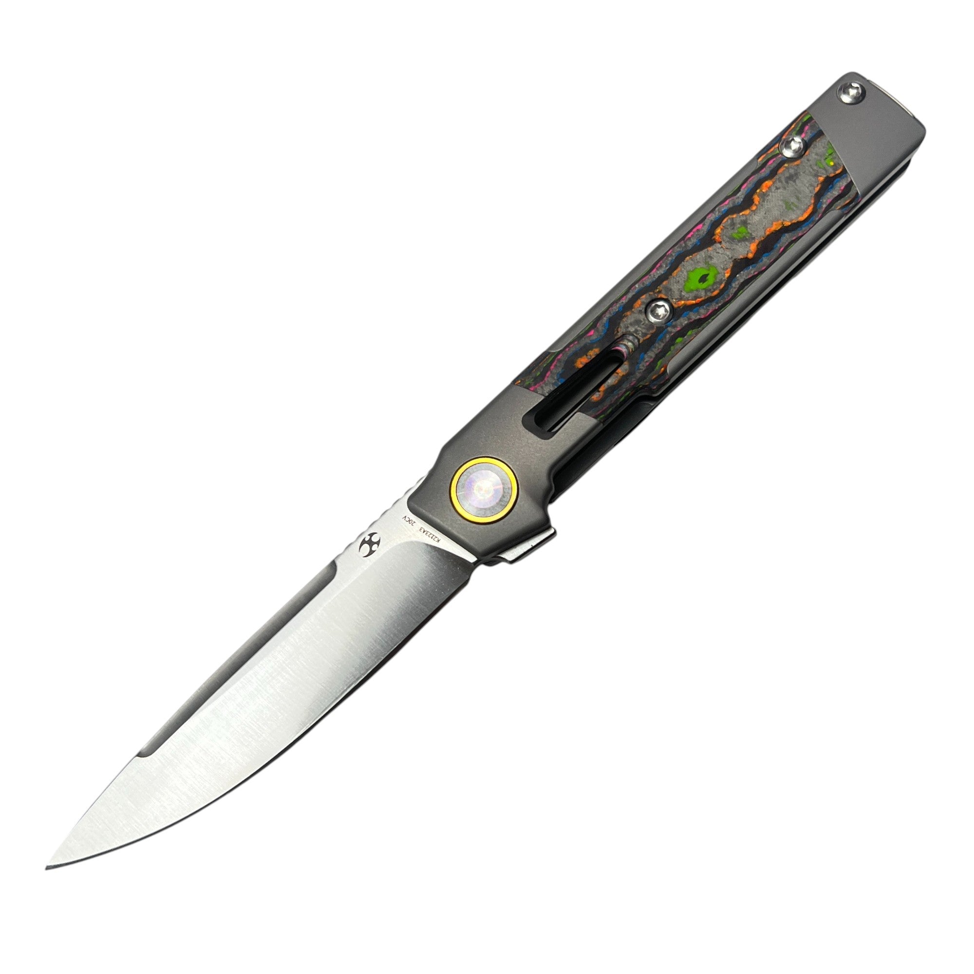 Kansept Kitpu Folding Knife – 20CV Blade, Titanium Handle, 80s Camo Carbon