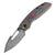 Kansept Link K1068A5 – 3.0" Damascus Harpoon Blade, 80s Camo Carbon Fiber and Blackwashed Titanium Handle, Frame Lock Folding Knife
