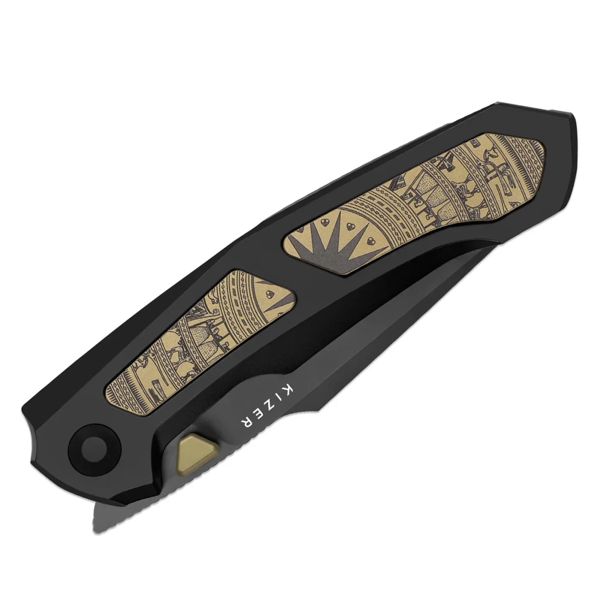 Kizer Feweed XL 4694A1 – S90V Harpoon Blade & Titanium Aluminum Laser Pattern Handle - Blade City