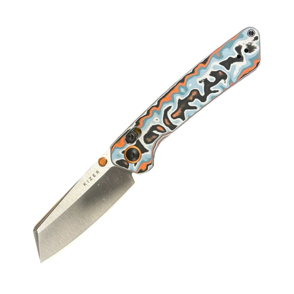 Kizer Madrac Nitro-V Folding Knife | Orange & Blue Micarta