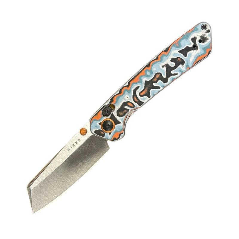 Kizer Madrac Nitro-V Folding Knife | Orange & Blue Micarta