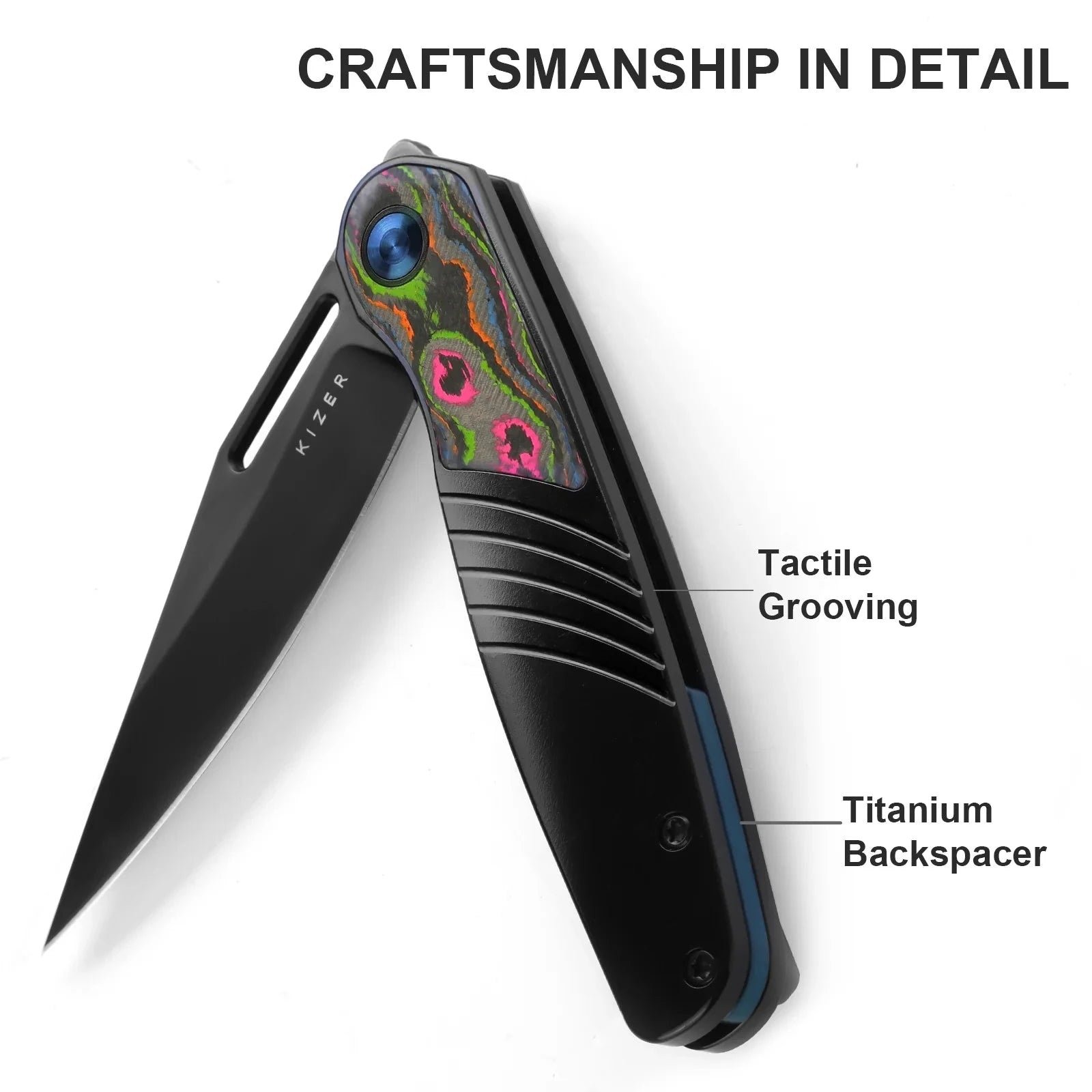 Kizer Raze Folding Knife – S45VN Blade, Titanium Handle with Camo Carbon