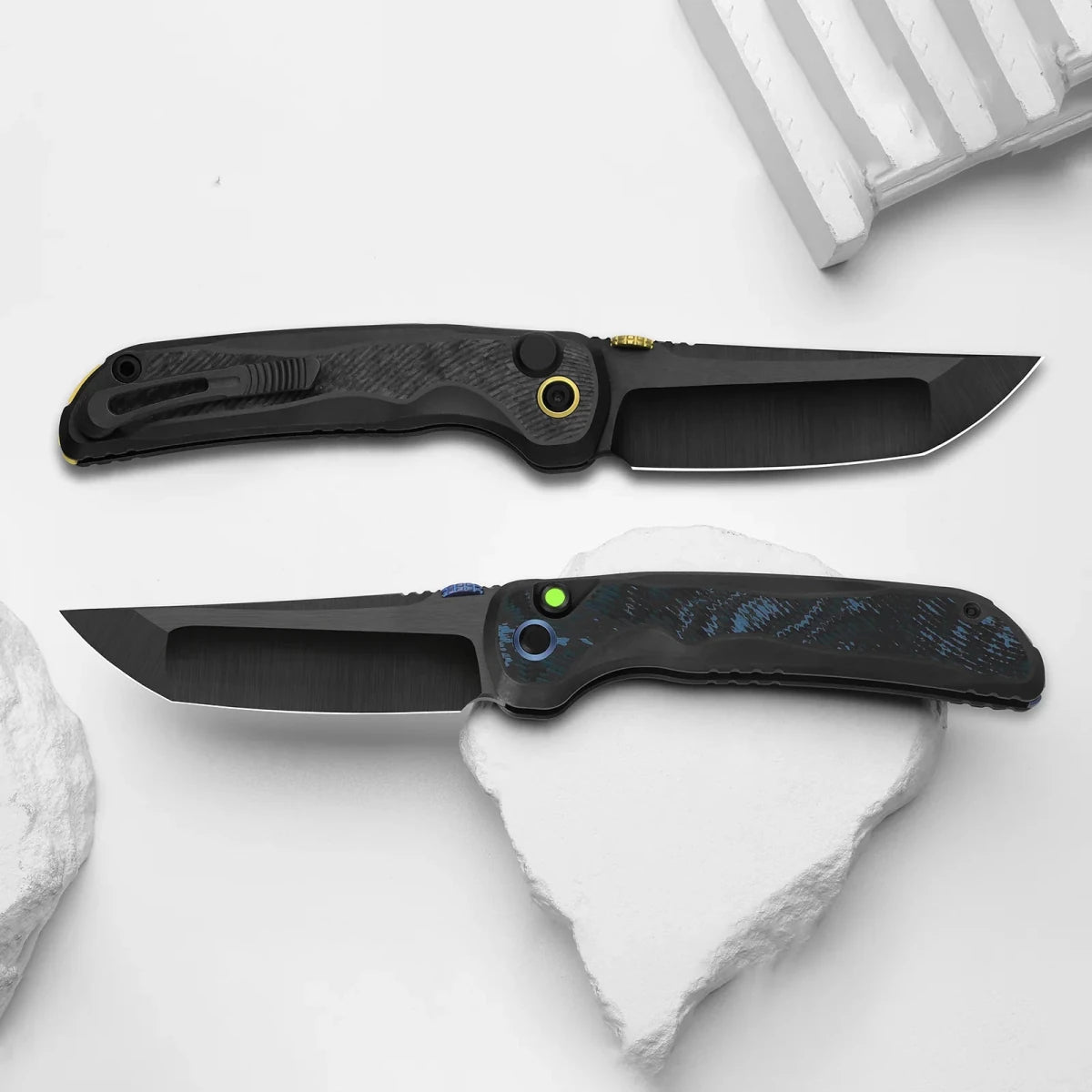 KizerX Mithril FK08A2 – M390 Tanto Blade, DLC Titanium & Fat Carbon KineticFit Button Lock - Blade City