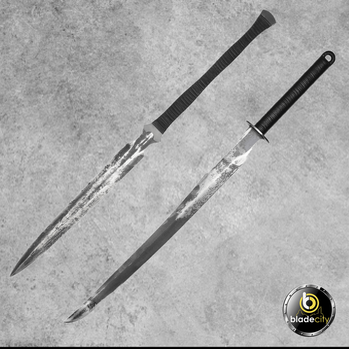 Full Tang Swords with Black Leather Handle Blade City
