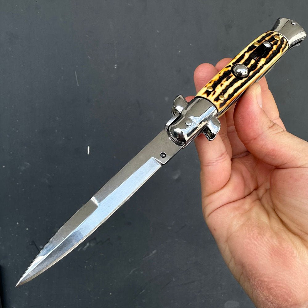 Switchblade Handle StealthCut Stag Automatic Italian Switchblade Stiletto | Blade City