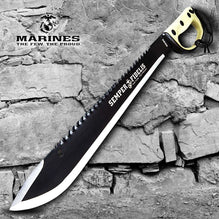USMC Semper Fi Sawback Machete With Sheath | Blade City