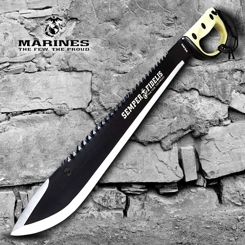 USMC Semper Fi Sawback Machete With Sheath | Blade City